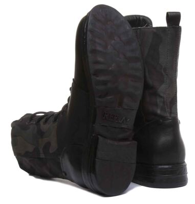 Pre-owned Replay Darling Side Zip With Studd Lace Up Bt In Black Size Us 5 - 11