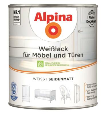 Alpina Weißlack für Möbel & Türen seidenmatt 2 L (26 m²) Innenlack, geruchsarm