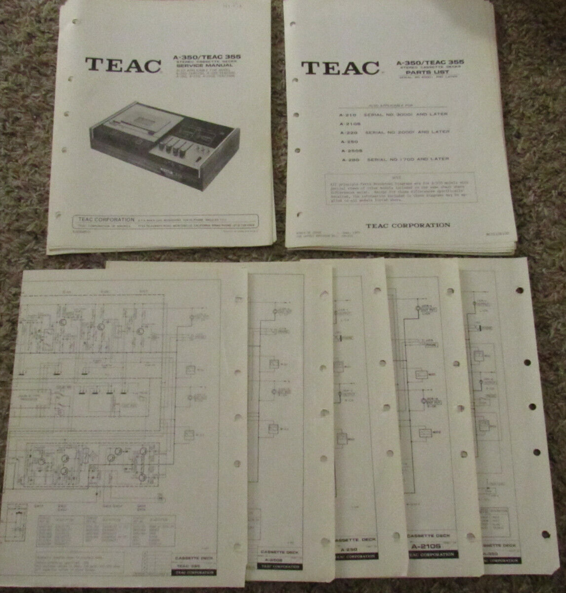 2 TEAC A-350 A-250 S, A-220 A-280 A-210 A-330 CASSETTE TAPE DECK SERVICE MANUAL