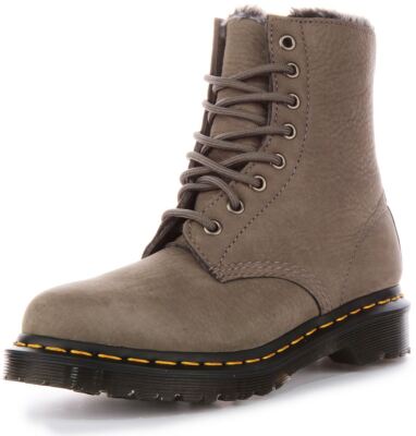 Pre-owned Dr. Martens Dr Martens 1460 Serena Faux Fur Lined Nubuck Lace Up Womens Boot Grey Us 4 - 9