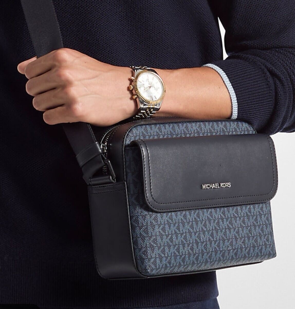 Michael Kors Cooper Medium Signature Logo Camera Bag Admiral