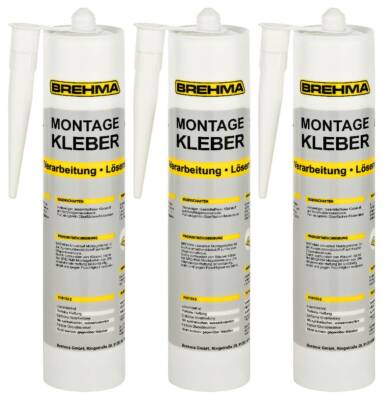 3x BREHMA  Montagekleber Baukleber 485g Kartusche weiß Montage Kleber
