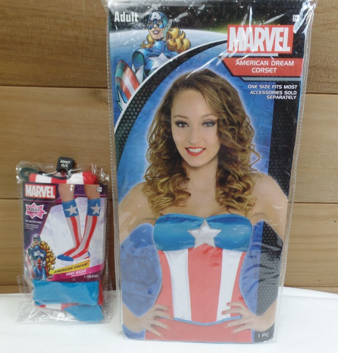 WOMEN'S SEXY AMERICAN DREAM/ CAPTAIN AMERICA CORSET/ SOCKS/ BOYSHORTS 3pcCOSTUME