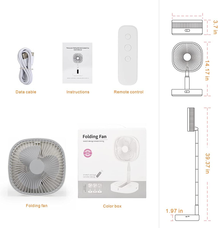Portable Pedestal Fan - Foldaway Standing Fan Foldable Desk Fan, Wireless Use 72
