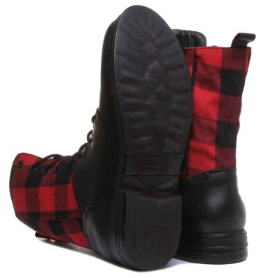 Pre-owned Replay Welkom Side Zip With Studd Lace Up Boot In Black Red Size Us 5 - 11