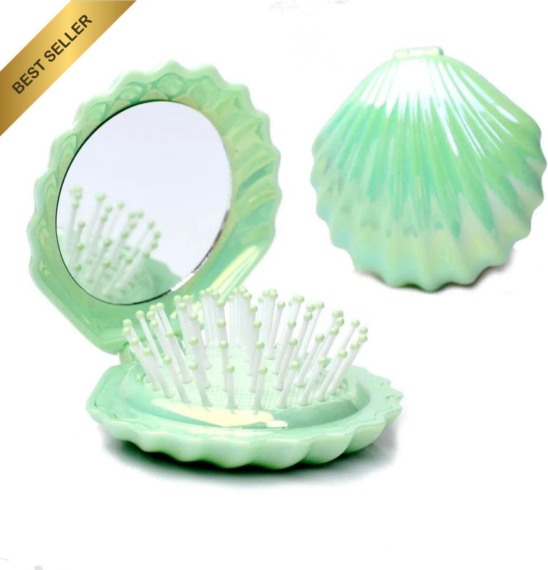 Travel Hair Brush & Compact Mirror, Compact Pocket Size, Foldable Design Saves S