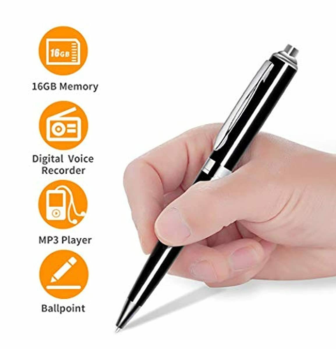 Mini Digital Voice Recorder 16GB MP3 Player Recording Device 12 hr Ballpoint Pen