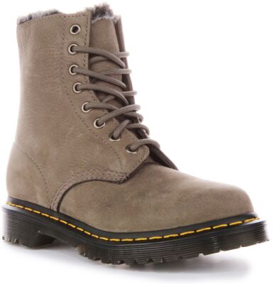 Pre-owned Dr. Martens Dr Martens 1460 Serena Faux Fur Lined Nubuck Lace Up Womens Boot Grey Us 4 - 9