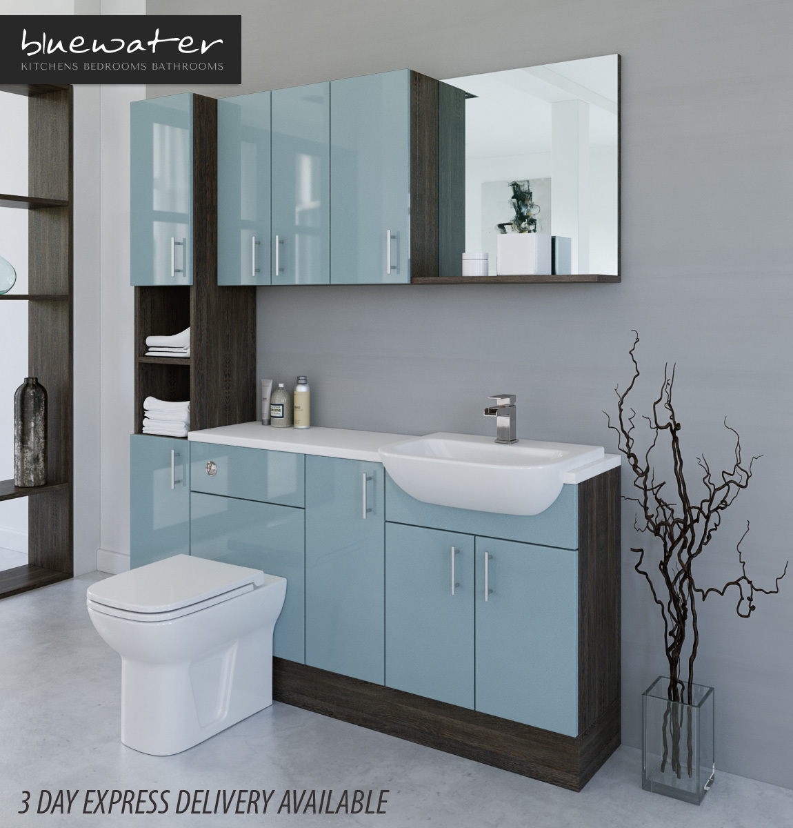 DUCK EGG BLUE / MALI WENGE BATHROOM FITTED FURNITURE 1700MM & WALL & TALL UNIT eBay