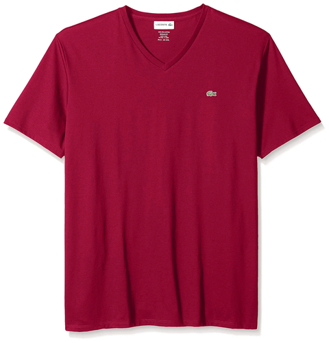 Хлопковая футболка Lacoste Bordeaux с короткими рукавами и v-образным вырезом Pima