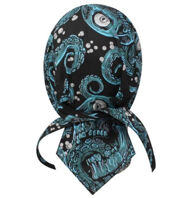 Platinum Durag Doo Rag Skull Cap Sweatband Biker Da Kraken Teal Blue Black White