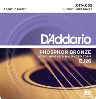 3 Sets D'Addario EJ26 Phosphor Bronze Guitar Strings Custom Light Gauge 11-52