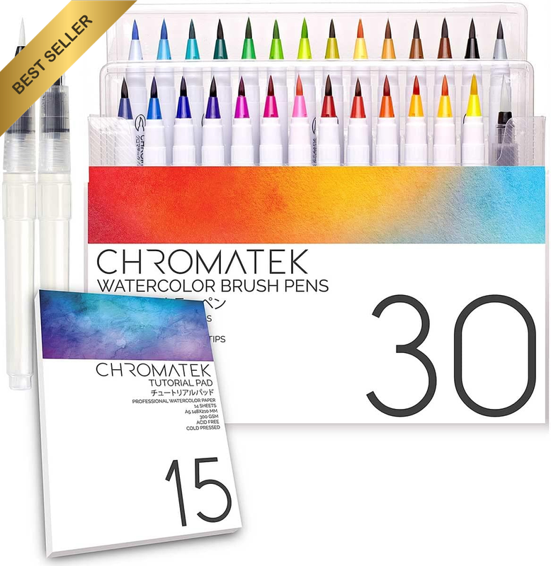 30 Watercolor Brush Pens, 15 Page Tutorial Pad and Online Video Series by . Real