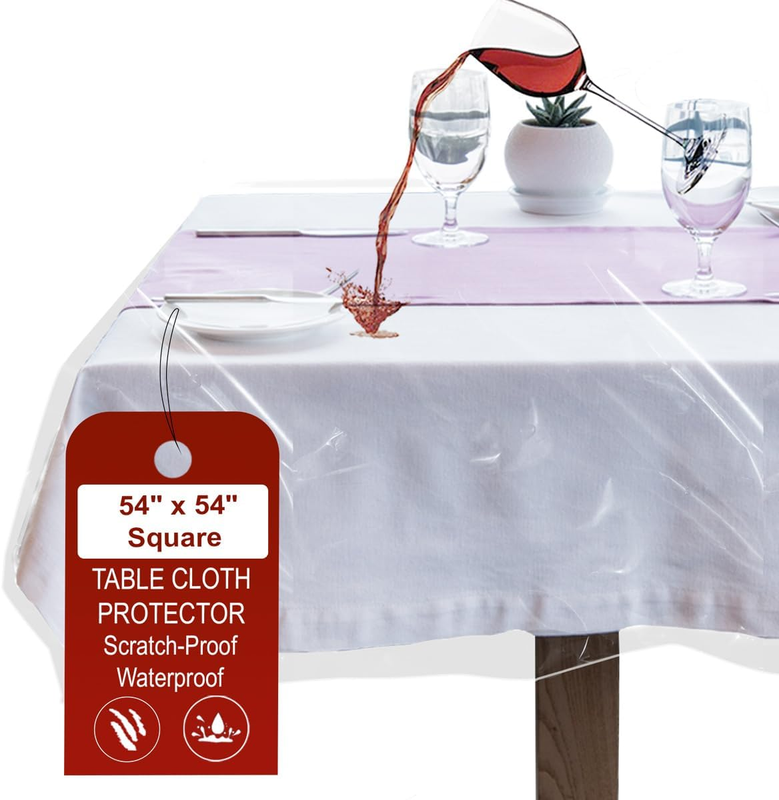LAMINET Clear Plastic Table Cover Protector, 54 Square, Vinyl Tablecloth