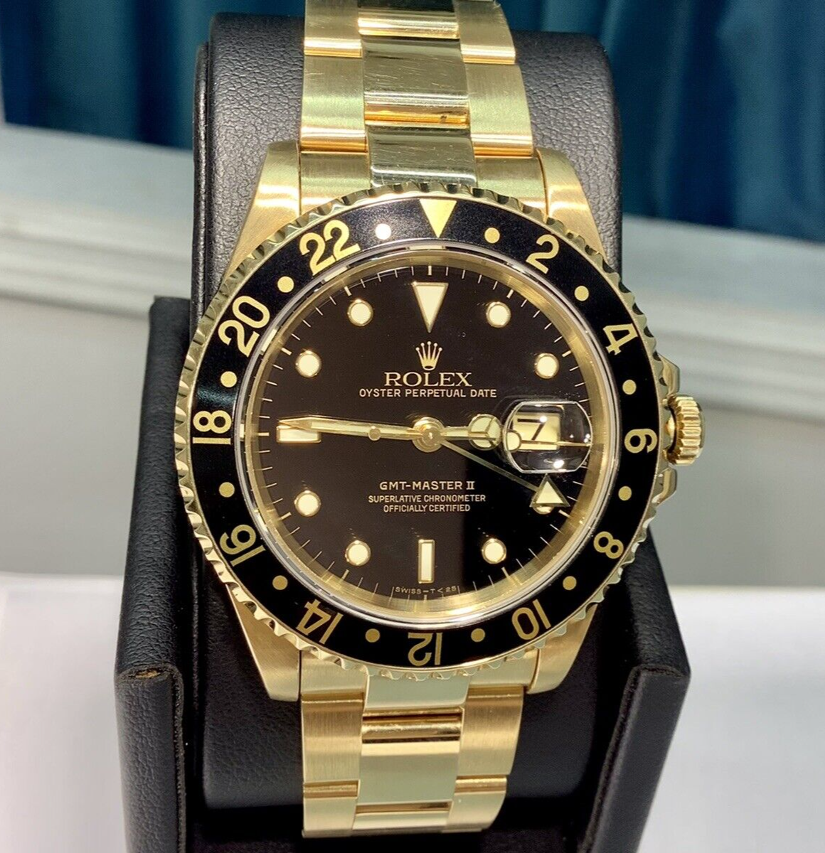 ROLEX GMT MASTER II 16718 18K Y Gold with 99 Oyster Bracelet