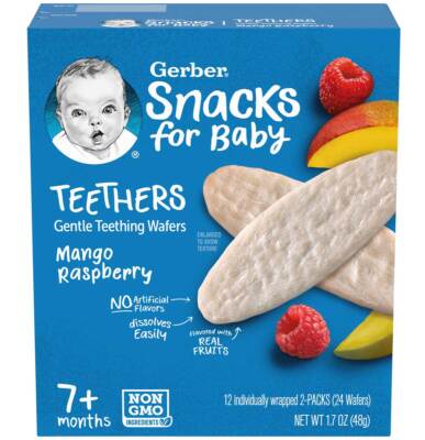 Gerber Snacks for Baby Teethers Mango Raspberry Teething Wafers 1.7 Oz Pack of 2