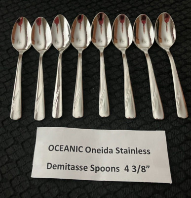 8 Pieces Oceanic by Oneida Ltd Stainless 4 3/8'' Demitasse Spoons Free Shipping