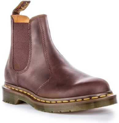 Pre-owned Dr. Martens Dr Martens 2976 Yellow Stitch Crazy Horse Leather Mens Boots Brown Size 3 - 12