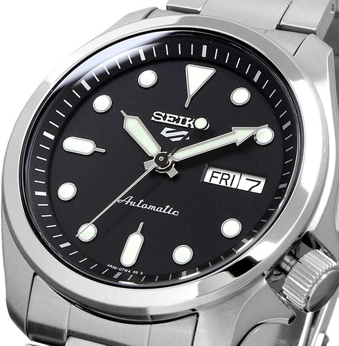 Pre-owned Seiko 5 Sport Srpe55k1 Automatic Mechanical Black Dial Stainless Steel Watch Men