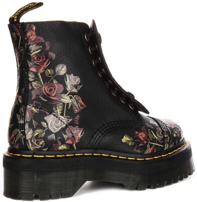 Pre-owned Dr. Martens Dr Martens Lace Up Sinclair Roses Heeled Womens Boots Black Flower Us 5 - 9