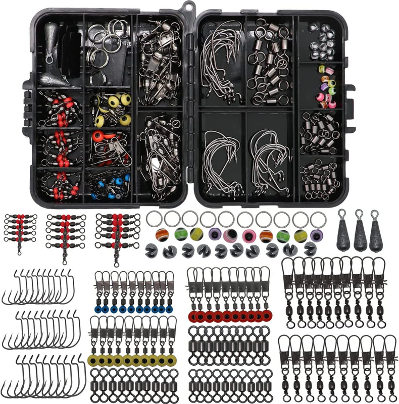 Fishing Accessories Kit with Hooks Bass Casting Sinkers Fishing Swivels Snaps Si