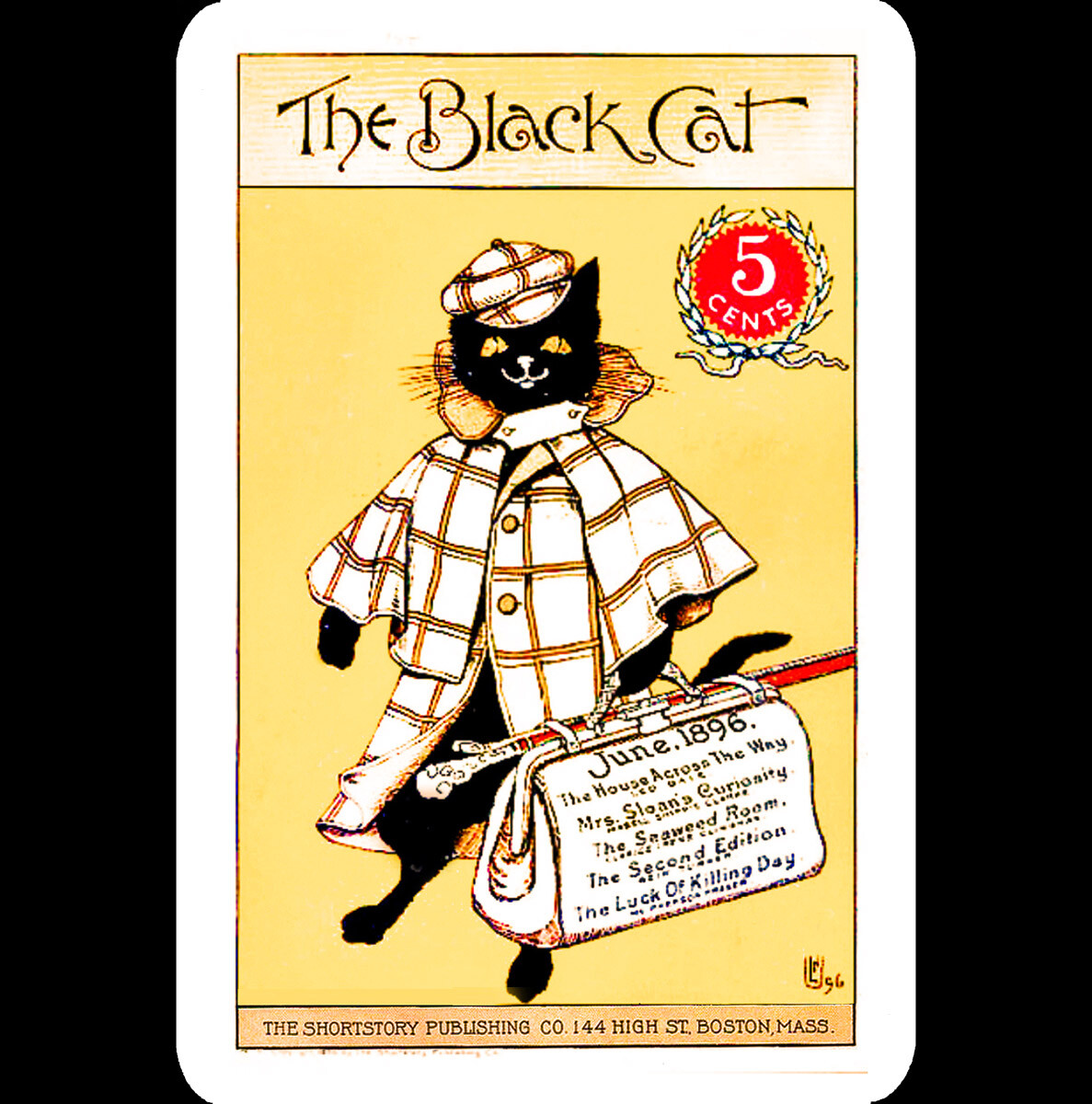 1969年 CATHY CAT 箱付 Vintage Cat Metal Sign 8x12 Black Cat Ulster Overcoat Carpet