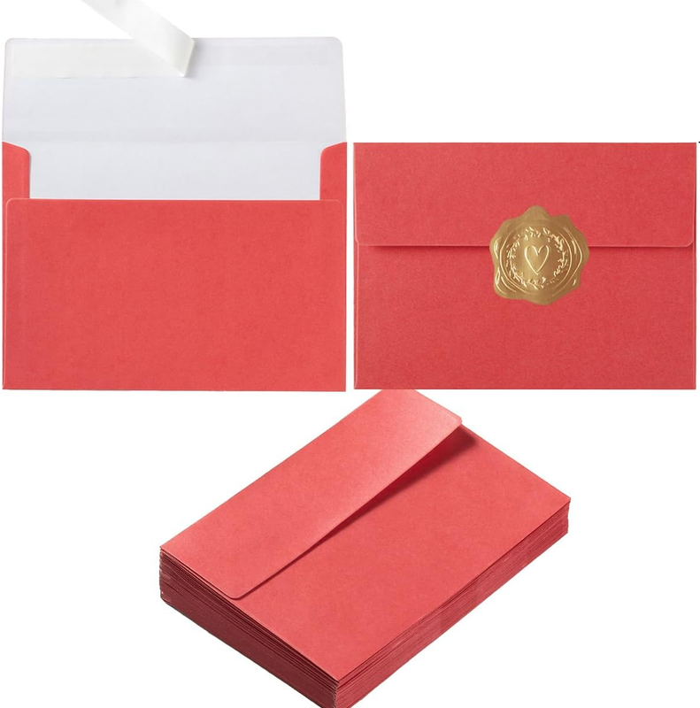 50 Pieces A7 Metallic Shiny Color Self Seal Envelopes, Red | 5X7 Envelopes with