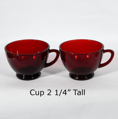 Anchor Hocking Two Ruby Red Cups 2 1/4'' Tall 3 1/4'' At Rim