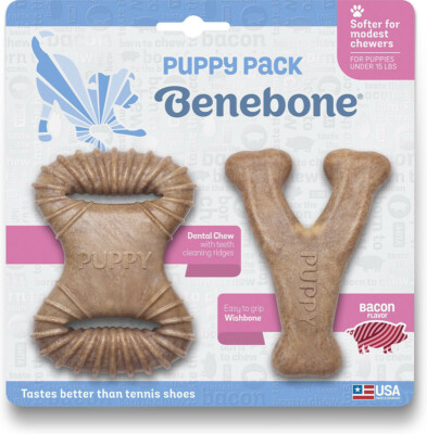 Benebone Puppy Tiny 2-Pack Durable Bacon Dog Chew Toys Made in USA