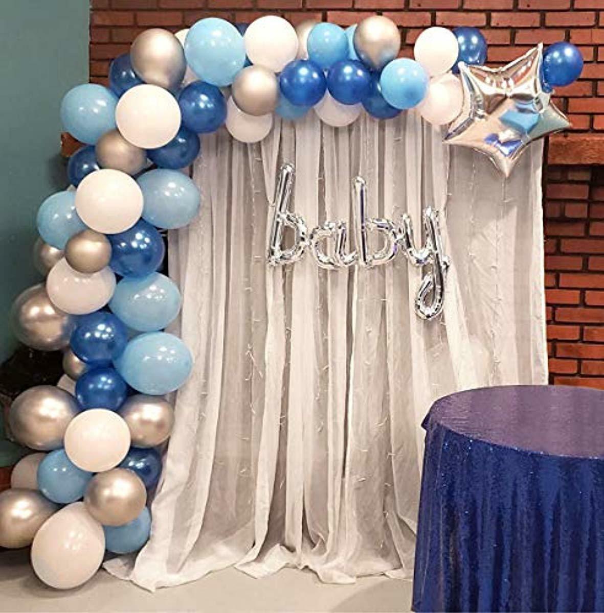 Huibo Balloon Garland Arch Kit Blue White Silver 16ft Long 100pcs