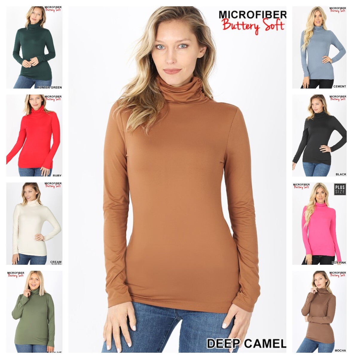 Womens BUTTERY SOFT Turtleneck Long Sleeve Microfiber Top
