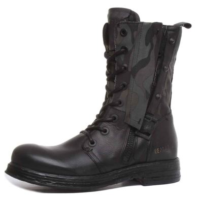 Pre-owned Replay Darling Side Zip With Studd Lace Up Bt In Black Size Us 5 - 11