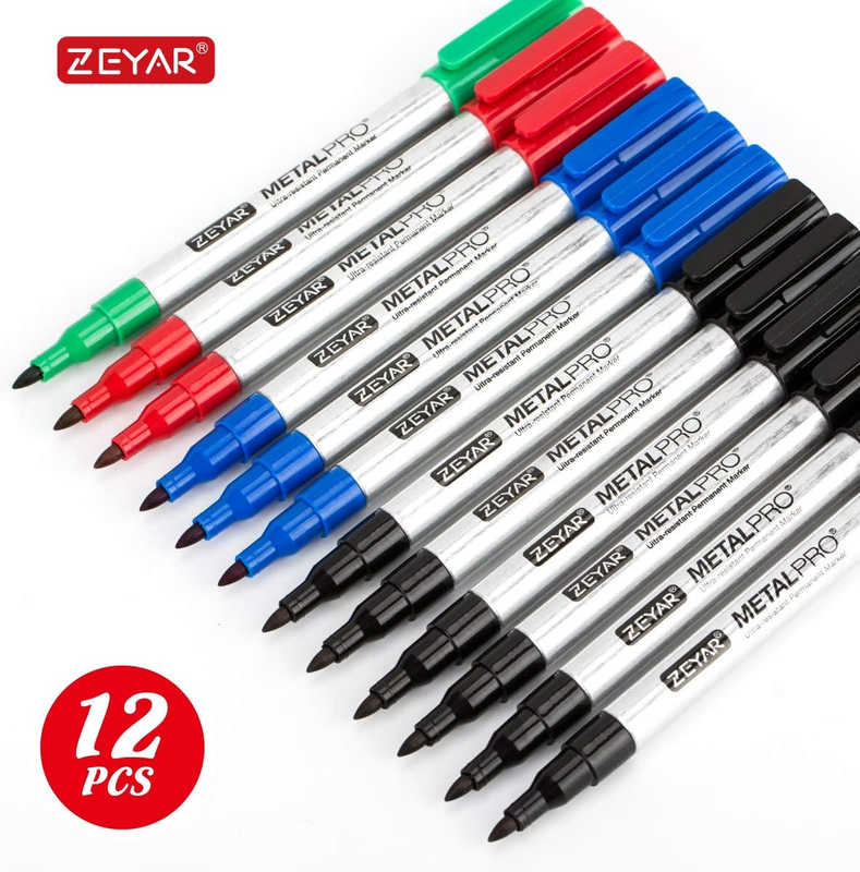 Permanent Markers, Extra Fine Tip(1Mm), Set of 12, 4 Colors, Premium Waterproof