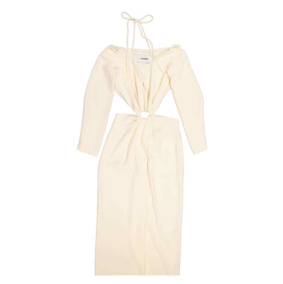 Pre-owned Nanushka Kacela Long Sleeve Front Slit Cut Out Dress In White