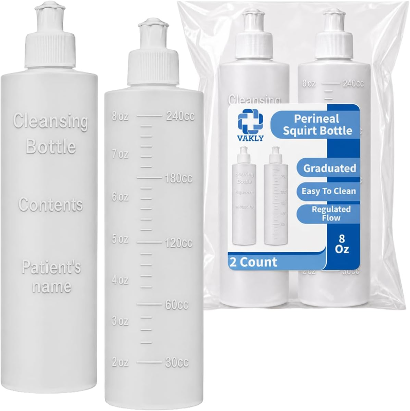 Vakly Perineal Bottle 8 Oz, Postpartum Squirt Bottle with Graduations 2 PK
