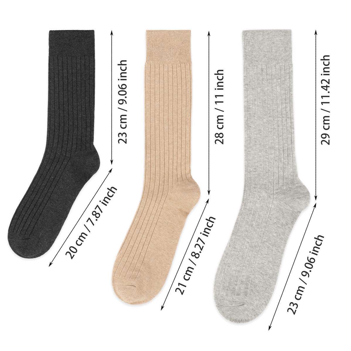 Men Multi Tube Socks Over The Calf Sports Casual Ribbed Cotton Socks Big & Tall