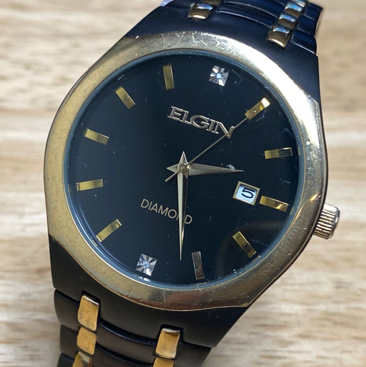 Elgin black and gold diamond outlet watch