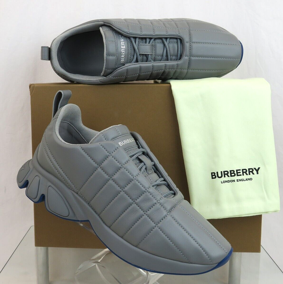 Pre-owned Burberry $850  Axburton Gray Check Quilted Leather Logo Sneakers 10 Us 43 Italy