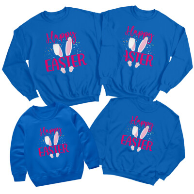 Family Bunny Ears Happy Easter Sweatshirt Jumper Festival Holiday Matching #ED