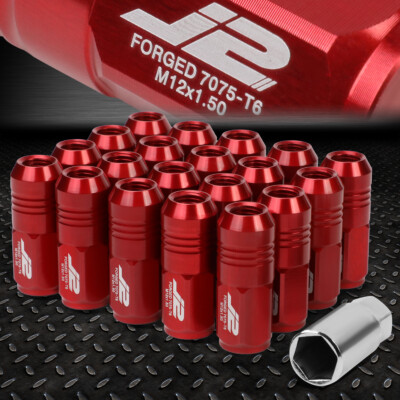 J2 ENGINEERING 7075 АЛЮМИНИЙ M12X1.5 20ШТ 50 ММ ГАЙКА С ЗАКРЫТЫМ НАКОНЕЧНИКОМ + ПЕРЕХОДНИК КРАСНЫЙ