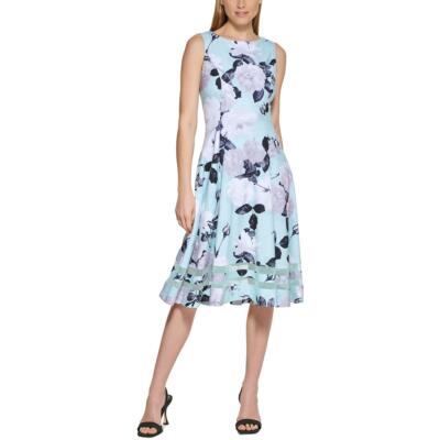 

Женское зеленое платье миди до колен с цветочным принтом Calvin Klein Petites  BHFO 4380, Seaspray multi