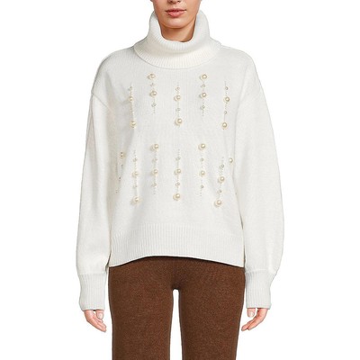 Karl Lagerfeld Paris Womens White Embellished Turtleneck Sweater XL BHFO 4971