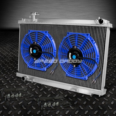 ПОЛНОСТЬЮ АЛЮМИНИЕВЫЙ ДВУХРЯДНЫЙ РАДИАТОР + 10 СИНИХ ТОНКИХ ВЕНТИЛЯТОРОВ ОХЛАЖДЕНИЯ ПОДХОДЯТ ДЛЯ 03-06 350Z Z33