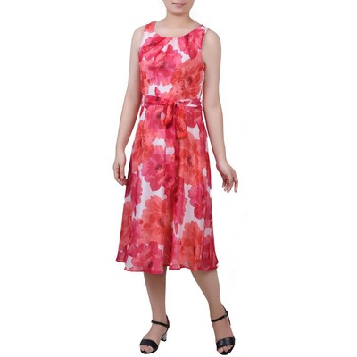 

Женское розовое платье миди из икры с цветочным принтом NY Collection Petites  BHFO 3266, Розовый