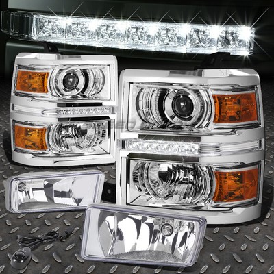 ХРОМИРОВАННАЯ ЯНТАРНАЯ СВЕТОДИОДНАЯ ФАРА ПРОЕКТОРА DRL HALO + ПРОЗРАЧНАЯ ПРОТИВОТУМАННАЯ ФАРА ДЛЯ 14-15 SILVERADO