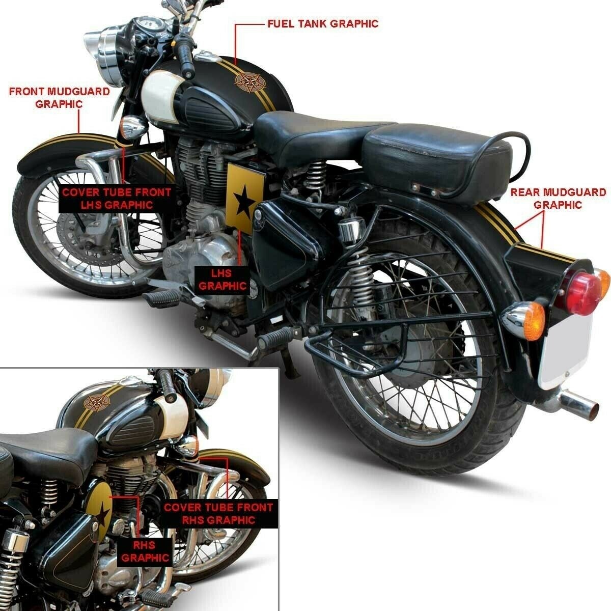 Fits Royal Enfield Classic 350cc Customized Body Graphic Decal Sticker Set 