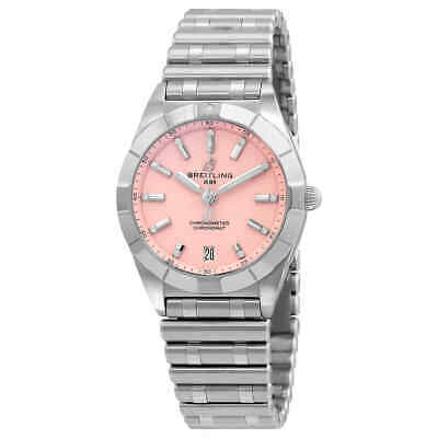 Pre-owned Breitling Chronomat Quartz Chronometer Diamond Pink Dial Ladies Watch