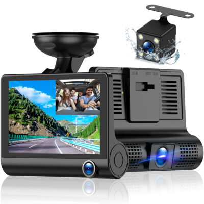 HD 1080P 4'' Dual Lens Car DVR Rearview Video Dash Cam Recorder Camera G-Sensor