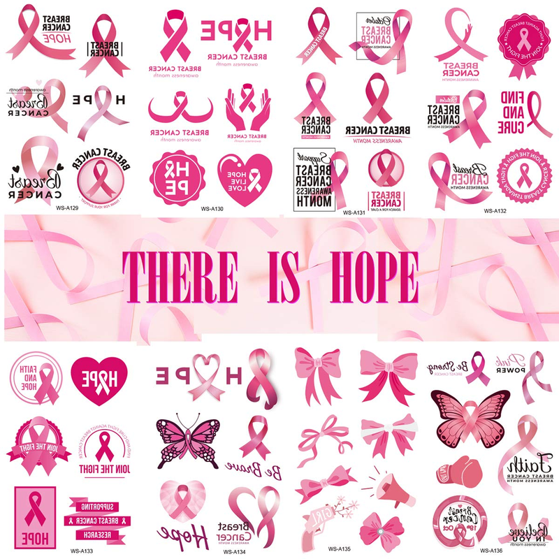 Pink Ribbon Temporary Tattoos Breast Cancer Awareness Tattoos,Fake Waterproof Pi