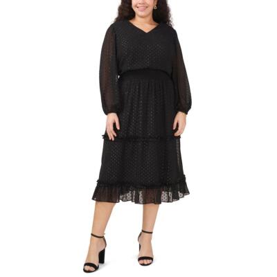 

MSK Женское женское платье миди с v-образным вырезом и клипсами в горошек, плюс BHFO 2476, Black/black